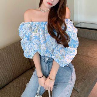 Off-shoulder Lantern Sleeve Floral Print Top