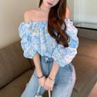 Off-shoulder Lantern Sleeve Floral Print Top