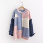 Denim Paneled Color Block Sweater