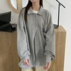 Collared Button-up Jacket Gray - One Size