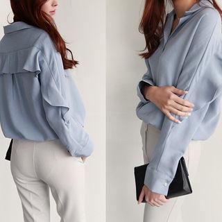 Dolman-sleeve Frill-trim Blouse