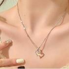 Heart Rhinestone Necklace Silver - One Size