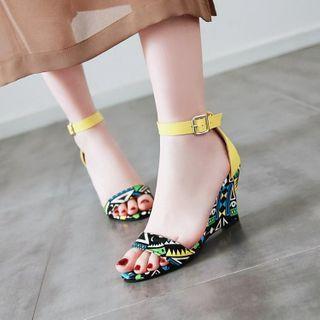 Printed Ankle Strap Wedge Sandals