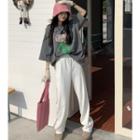 Elbow-sleeve Print T-shirt / High Waist Wide Leg Pants