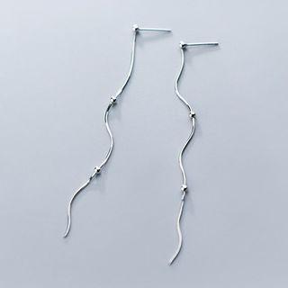 925 Sterling Silver Bead Thread Earring S925 Silver - Earring - Silver - One Size