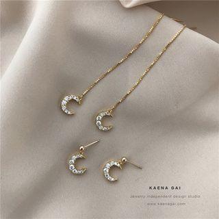 Alloy Rhinestone Moon Dangle Earring