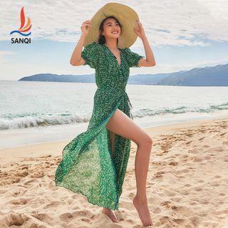 Sleeveless Floral Print Swimsuit / Long Cover-up