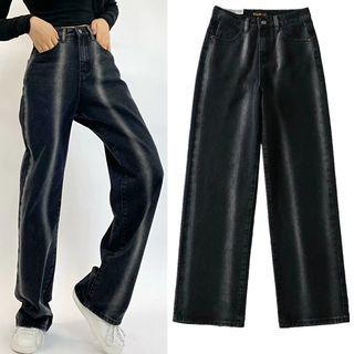 High-waist Tie-dyed Straight-fit Jeans