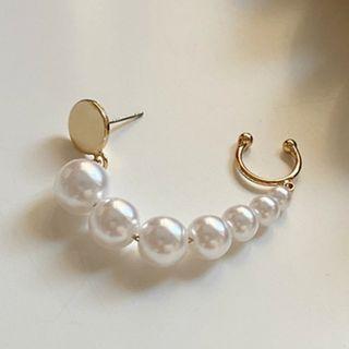 Faux Pearl Chained Earring 1 Piece - White - One Size