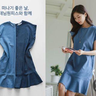 Cap-sleeve Denim Mini Dress