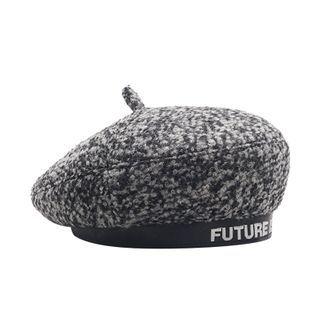 Embroidered Lettering Shearling Beret Hat