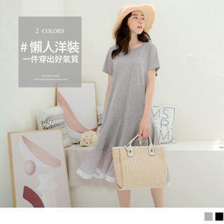 Mesh Panel Short Sleeve A-line T-shirt Dress