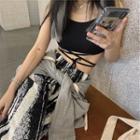 Strappy Cropped Tank Top / Printed Straight-fit Pants