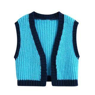 Open-front Two-tone Sweater Vest