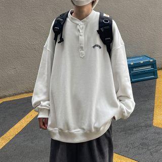 Letter Embroidered Henley Sweatshirt