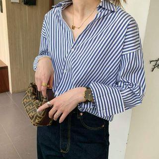 Long-sleeve Striped Blouse / Camisole Top