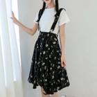 Floral Print Suspender Midi Skirt