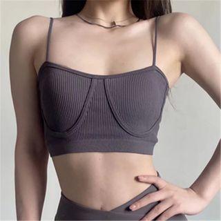 Ribbed-knit Plain Crop Camisole Top