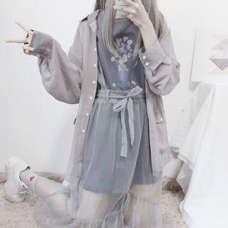 Long-sleeve Shirt / Short-sleeve T-shirt / Spaghetti Strap Midi Mesh Dress