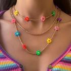 Set Of 3: Floral Bead Necklace Gold - One Size