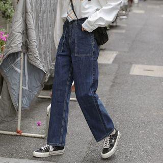 Contrast Stitching High-waist Straight Leg Jeans