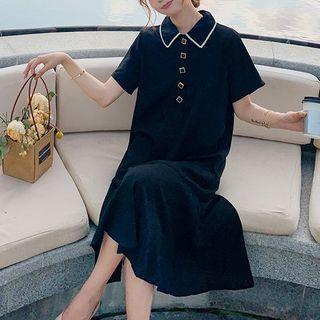 Short-sleeve Ruffle Hem Midi Collared Dress