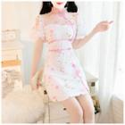 Short-sleeve Print Lace Dress