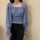 Balloon-sleeve Square Neck Ruched Blouse