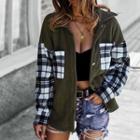 Plaid Panel Button Shirt Jacket