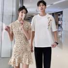 Couple-matching Short-sleeve Floral Mini Qipao Dress / Pants