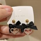 Bow Heart Rhinestone Alloy Dangle Earring 1 Pair - Black - One Size