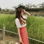 V-neck Puff-sleeve Zip-back Blouse