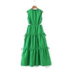 Sleeveless Cutout Drawstring Maxi A-line Dress