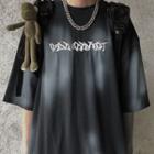 Short-sleeve Letter Embroidery T-shirt Black - One Size