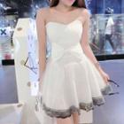 Strapless Bow Accent Lace Trim Mini A-line Dress