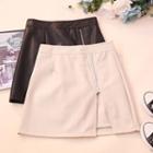 Zip-up Slit Mini A-line Faux Leather Skirt