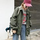 Plain Stand-collar Batwing-sleeve Loose-fit Long Jacket