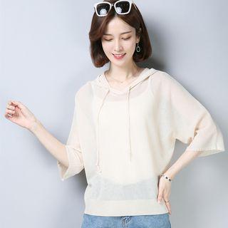 Hooded Elbow-sleeve Knit Top