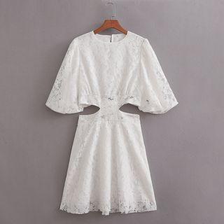 Short-sleeve Cut-out Lace A-line Dress