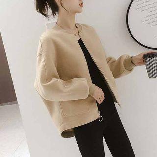 Woolen Cropped Zipped Jacket