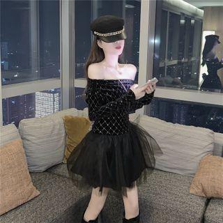 Sheer Panel Long Sleeve A Line Dress