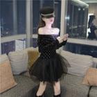 Sheer Panel Long Sleeve A Line Dress