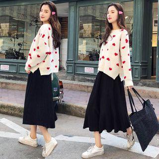 Heart Pattern Sweater / Midi Skirt / Set