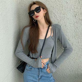 Set: Cropped Camisole Top + Light Cardigan