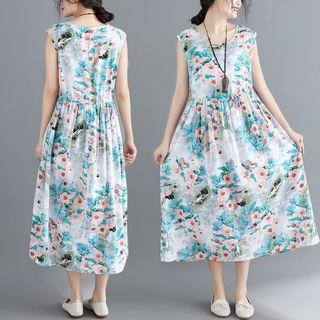 Sleeveless Floral Print Midi Dress As Shown In Figure - One Size