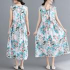 Sleeveless Floral Print Midi Dress As Shown In Figure - One Size