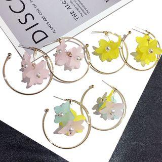 Acrylic Flower Alloy Open Hoop Earring