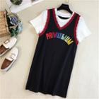 Mock Two-piece Color-block Short-sleeve T-shirt