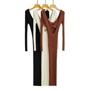 Set: V-neck Crop Camisole Top + V-neck Knit Mini Sheath Dress