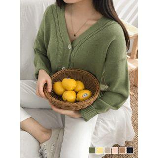 V-neck Cable-knit Trim Cardigan